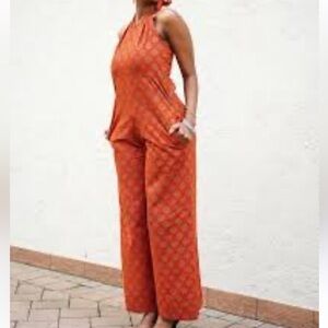 Gillia Terracotta Halter Jumpsuit